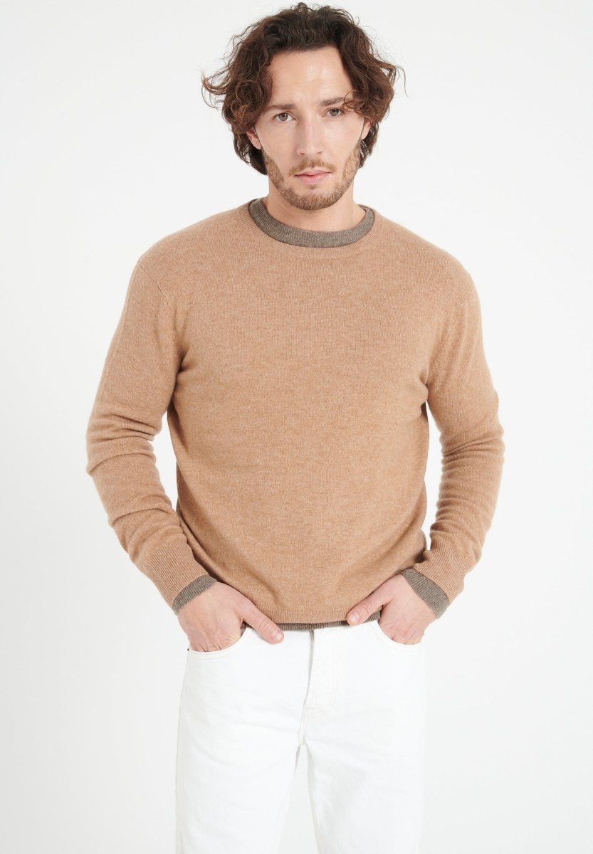 LUKE 2 Pull col rond en cachemire camel - Studio cashmere8