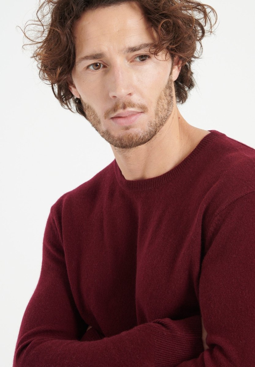 LUKE 2 Pull col rond en cachemire rouge bordeaux - Studio cashmere8