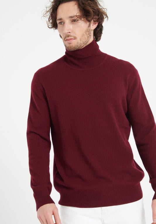 LUKE 3 Pull col roulé en cachemire rouge bordeaux - Studio cashmere8