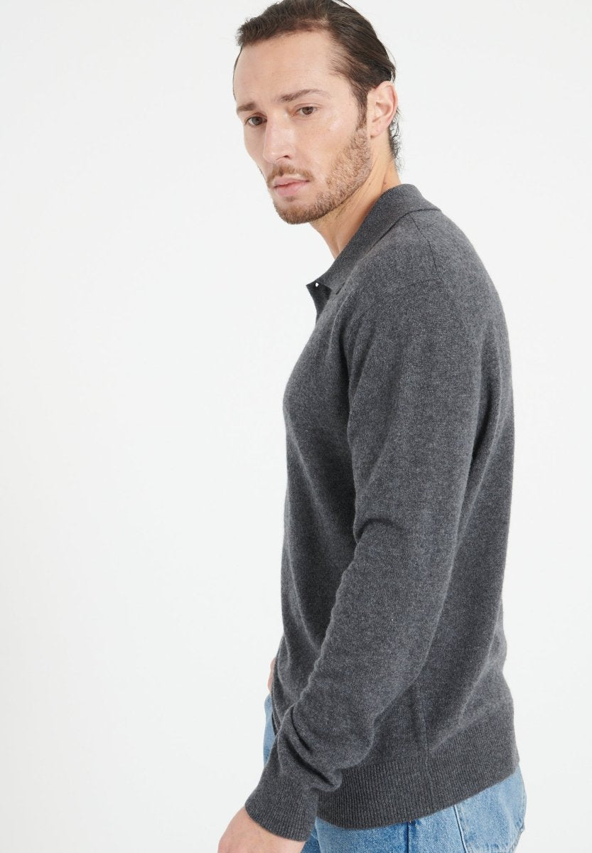 LUKE 5 Polo manches longues en cachemire gris anthracite - Studio cashmere8