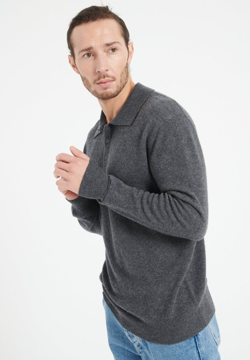 LUKE 5 Polo manches longues en cachemire gris anthracite - Studio cashmere8