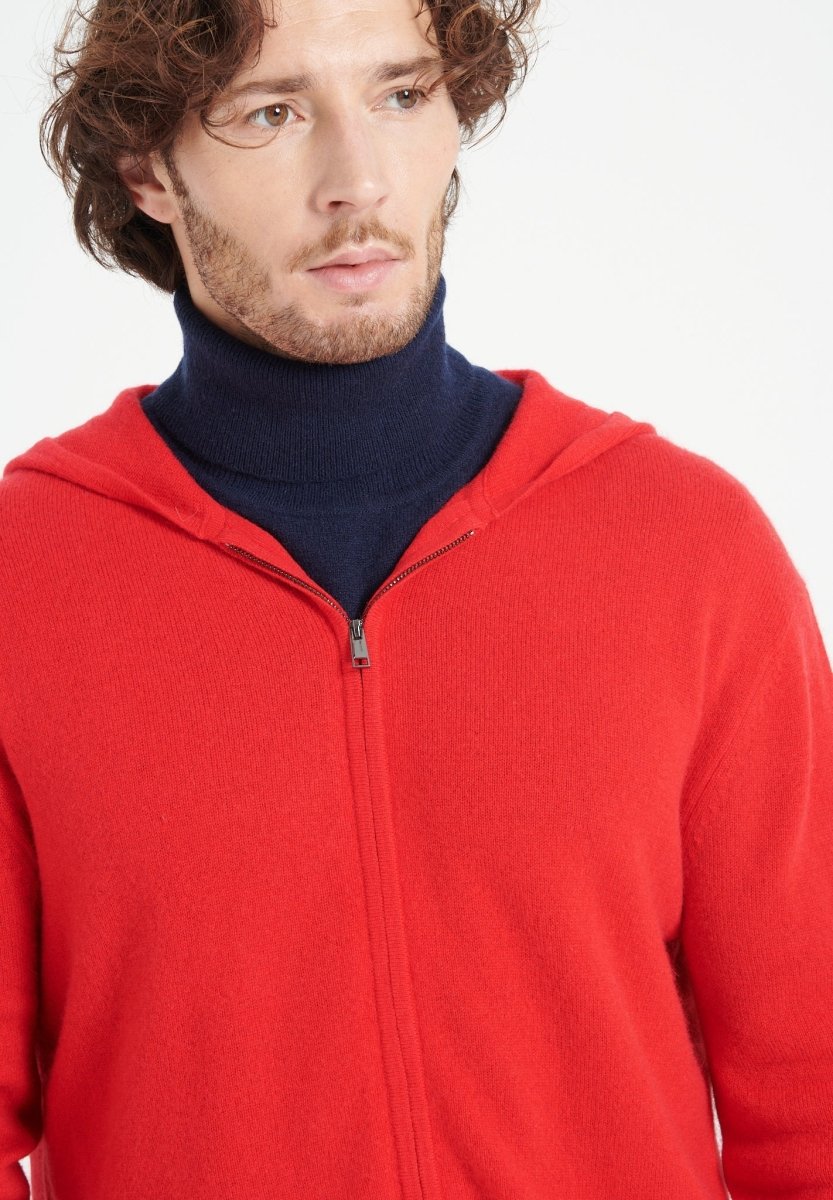 LUKE 6 Sweat à capuche zippé en cachemire rouge - Studio cashmere8