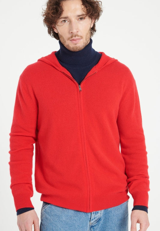 LUKE 6 Sweat à capuche zippé en cachemire rouge - Studio cashmere8