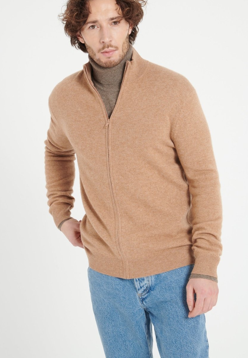 LUKE 8 Gilet zippé en cachemire camel - Studio cashmere8