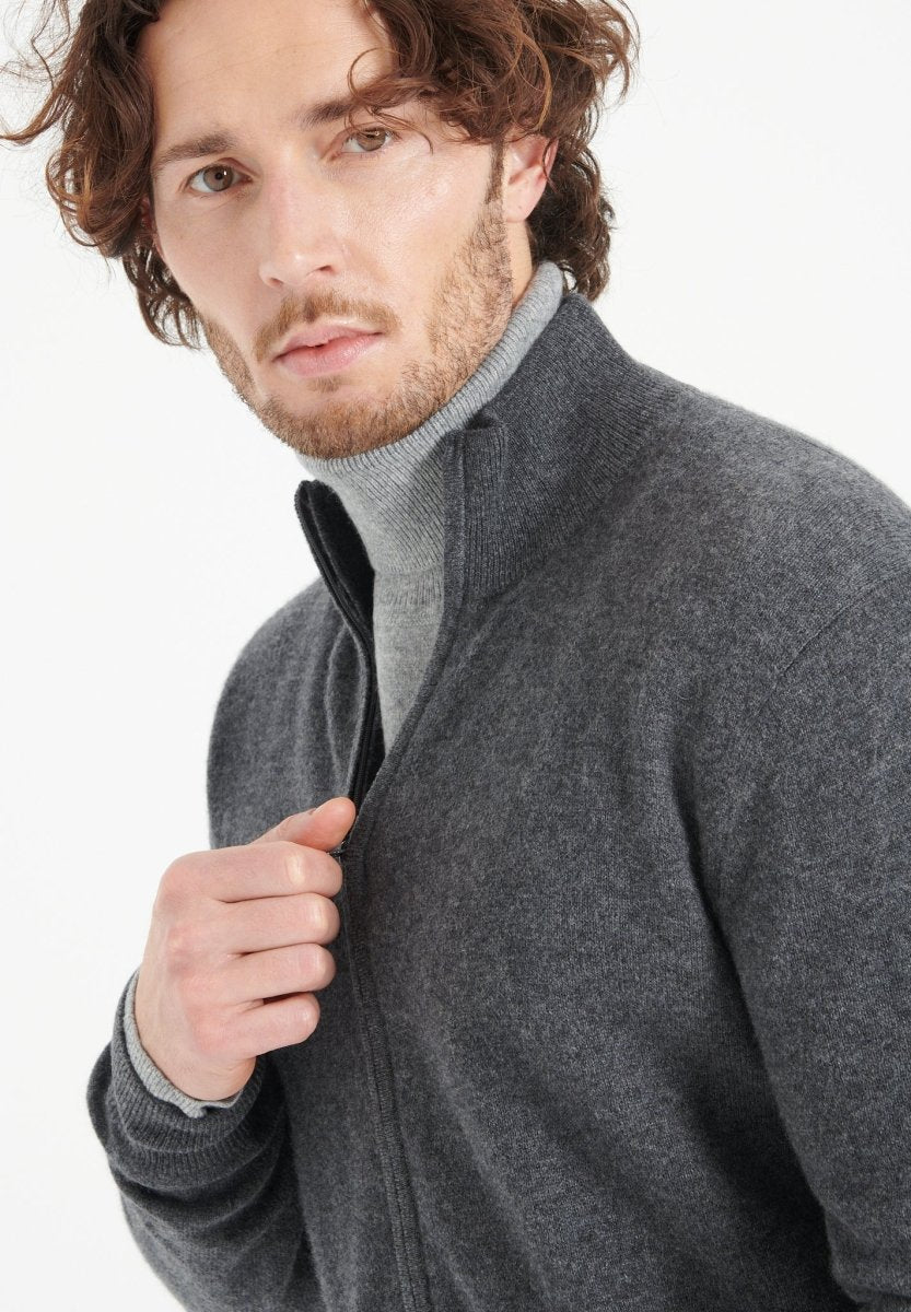 LUKE 8 Gilet zippé en cachemire gris anthracite - Studio cashmere8