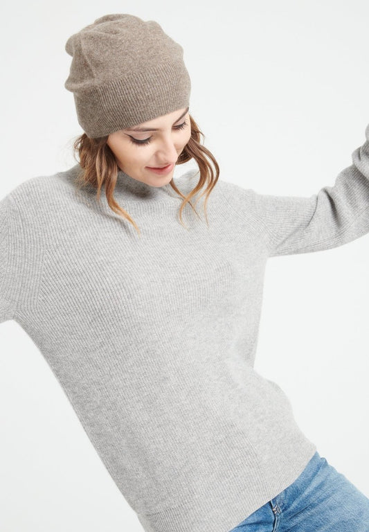 MIA 1 Pull col montant en cachemire à mailles côtelées gris clair - Studio cashmere8