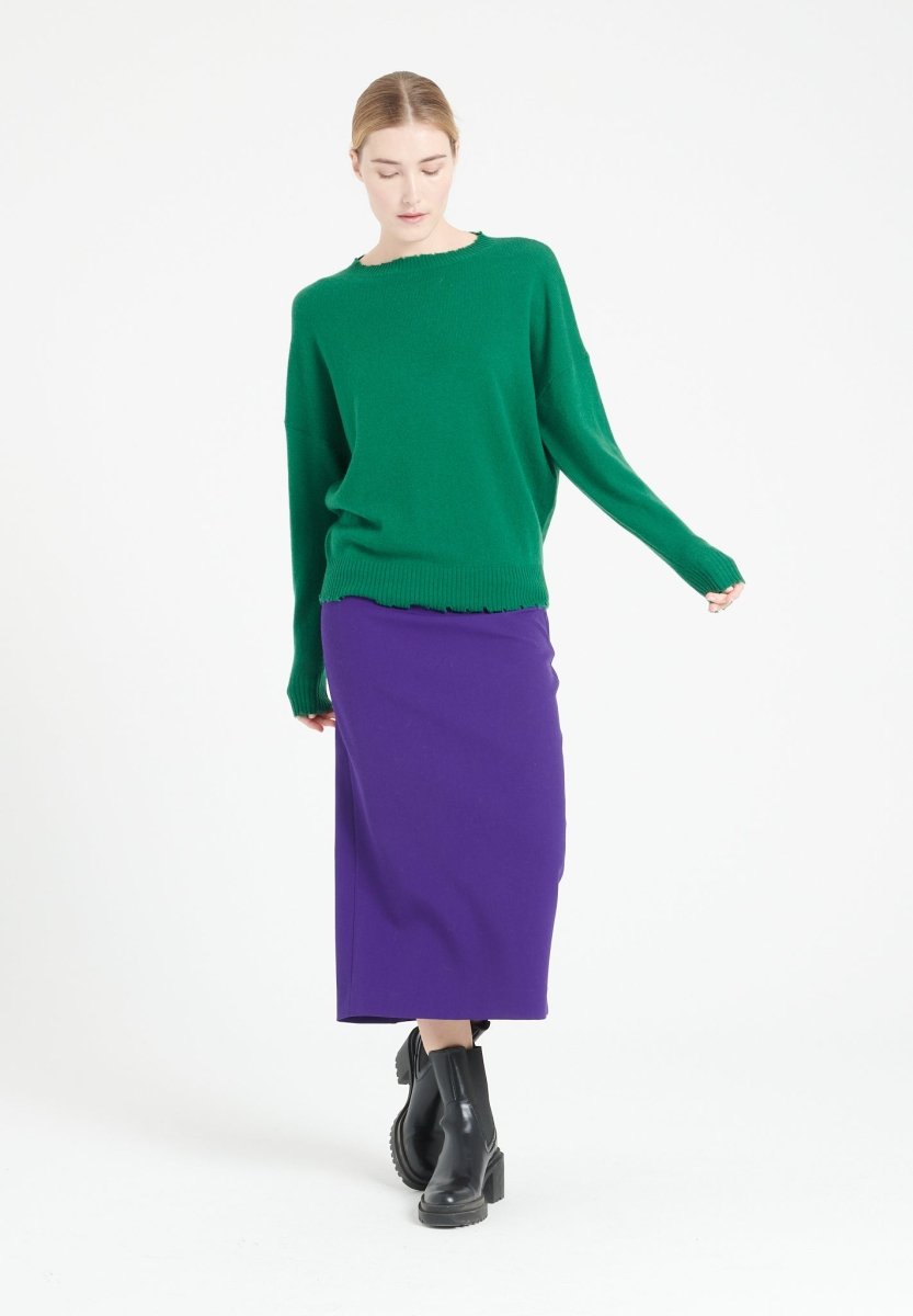 MIA 17 Pull col rond en cachemire avec finitions ciselées vert émeraude - Studio cashmere8