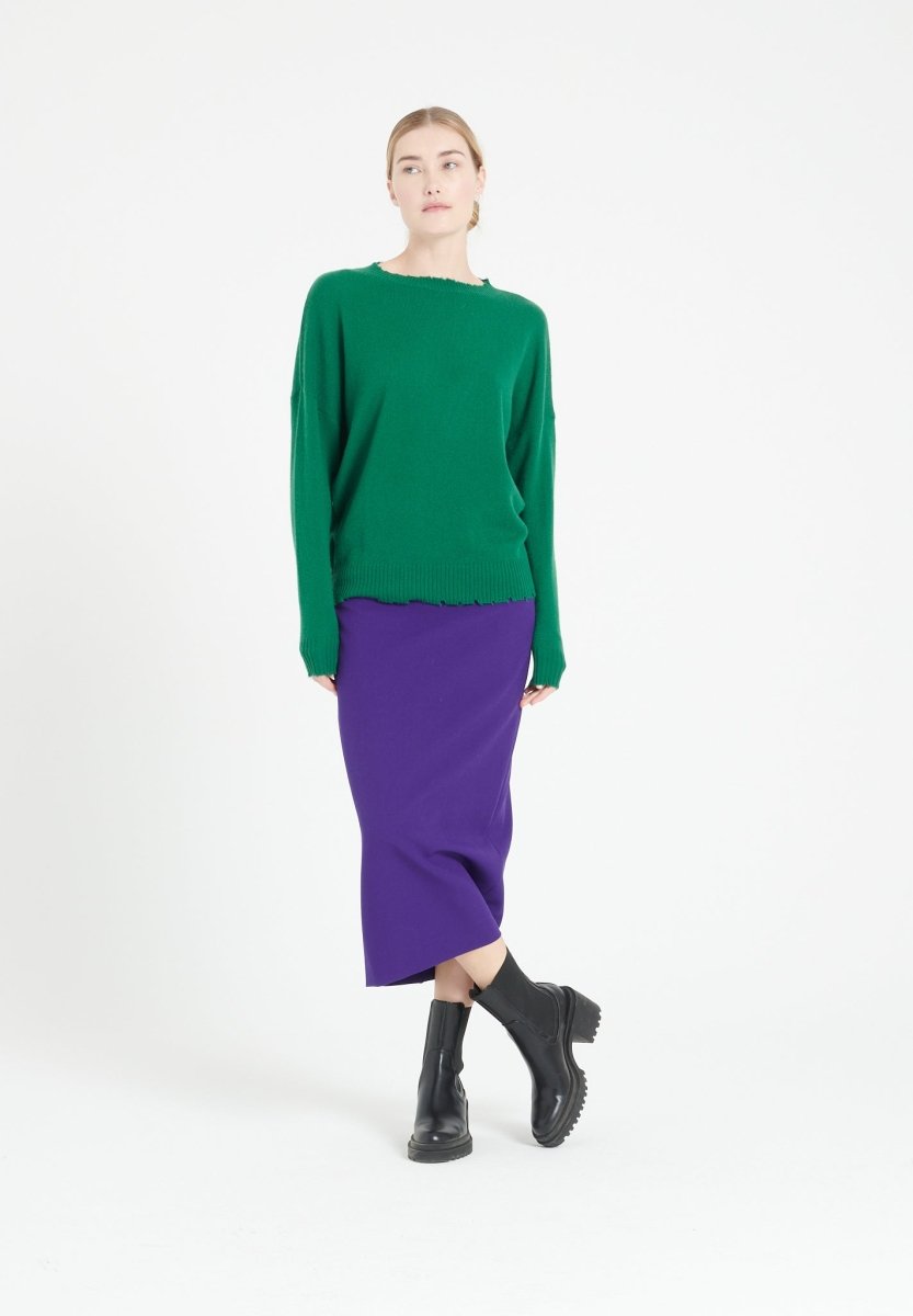 MIA 17 Pull col rond en cachemire avec finitions ciselées vert émeraude - Studio cashmere8