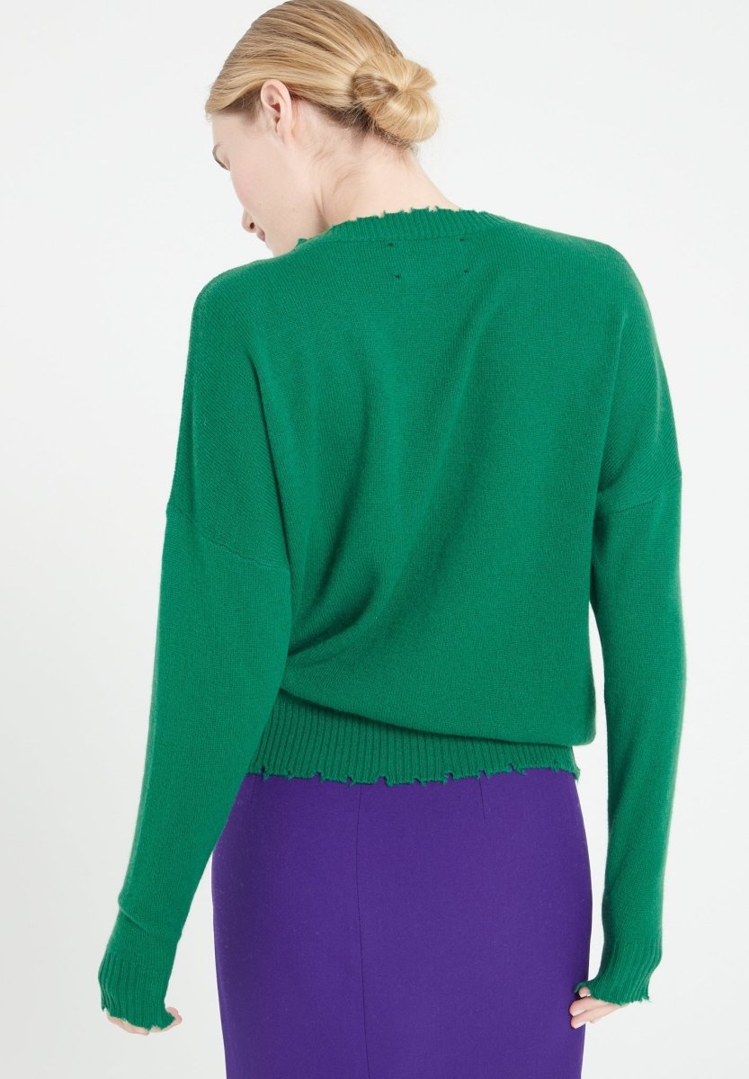 MIA 17 Pull col rond en cachemire avec finitions ciselées vert émeraude - Studio cashmere8