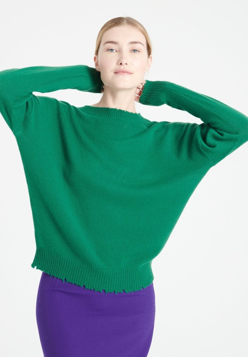 MIA 17 Pull col rond en cachemire avec finitions ciselées vert émeraude - Studio cashmere8