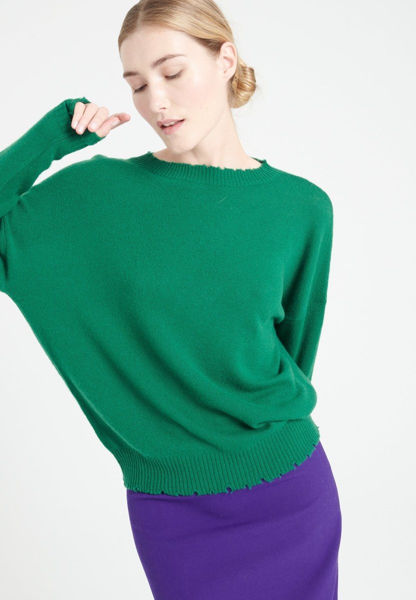 MIA 17 Pull col rond en cachemire avec finitions ciselées vert émeraude - Studio cashmere8