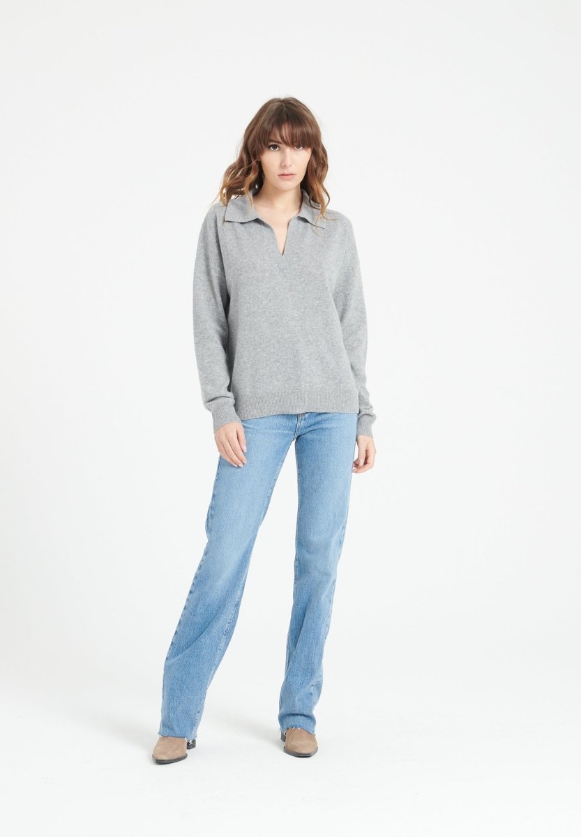 MIA 3 Polo manches longues en cachemire gris clair - Studio cashmere8