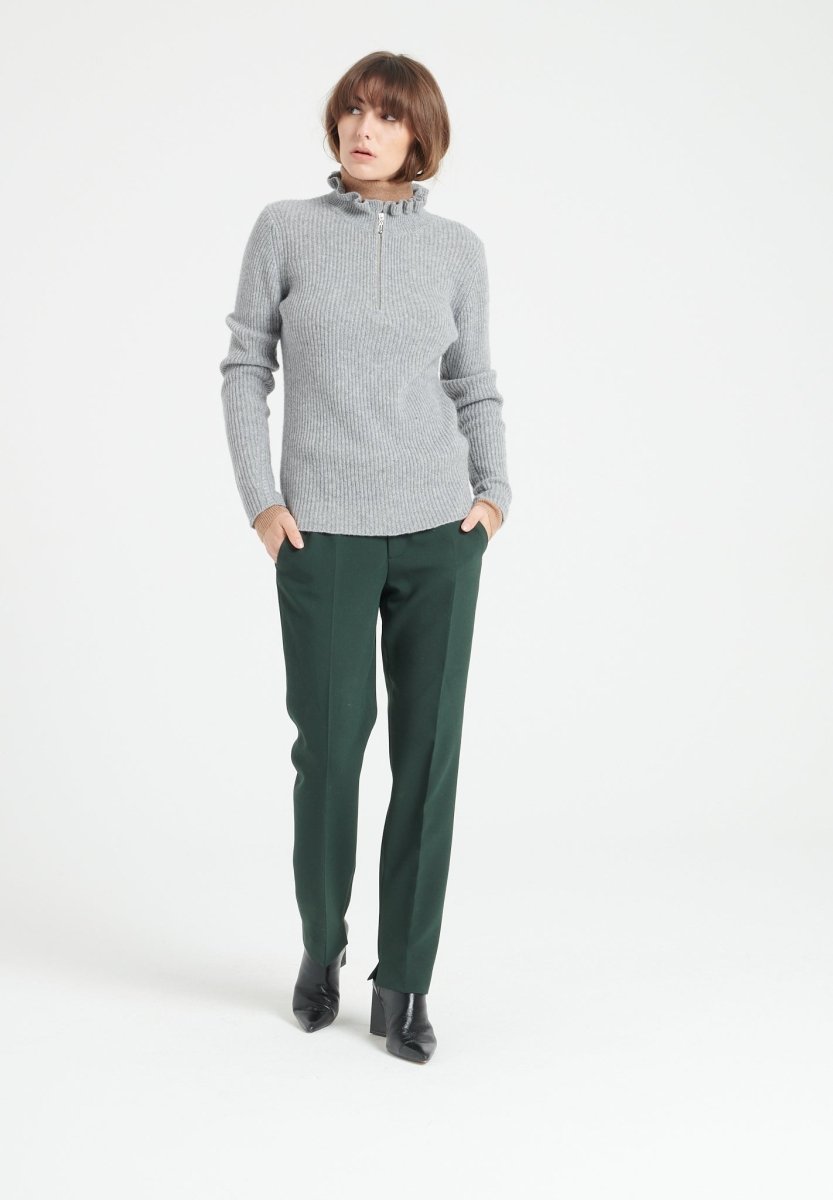 MIA 4 Pull col falbala zippé en cachemire à mailles côtelées gris clair - Studio cashmere8