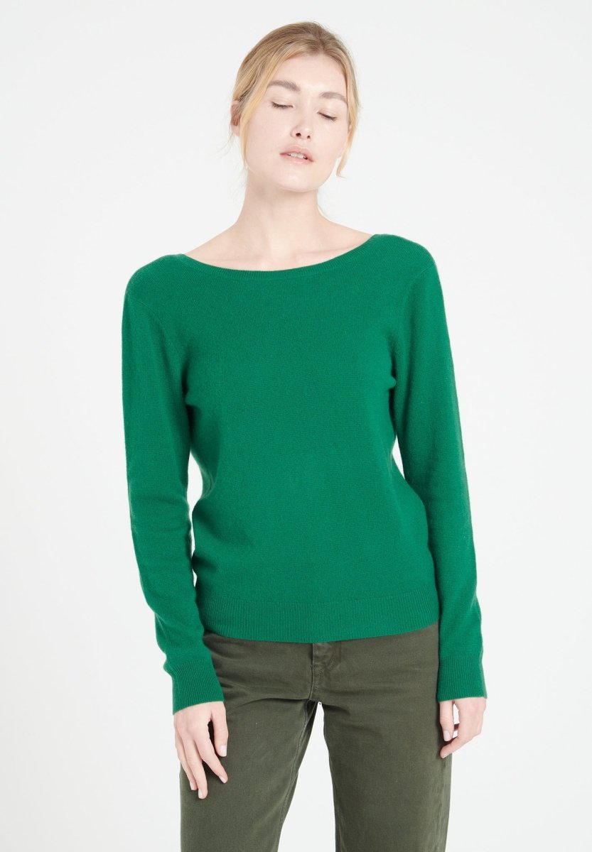 MIA 7 Pull décolleté en V dans le dos en cachemire vert émeraude - Studio cashmere8