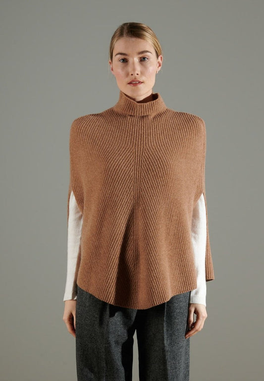 NAMI 10 Poncho col montant 4 fils en cachemire camel - Studio cashmere8