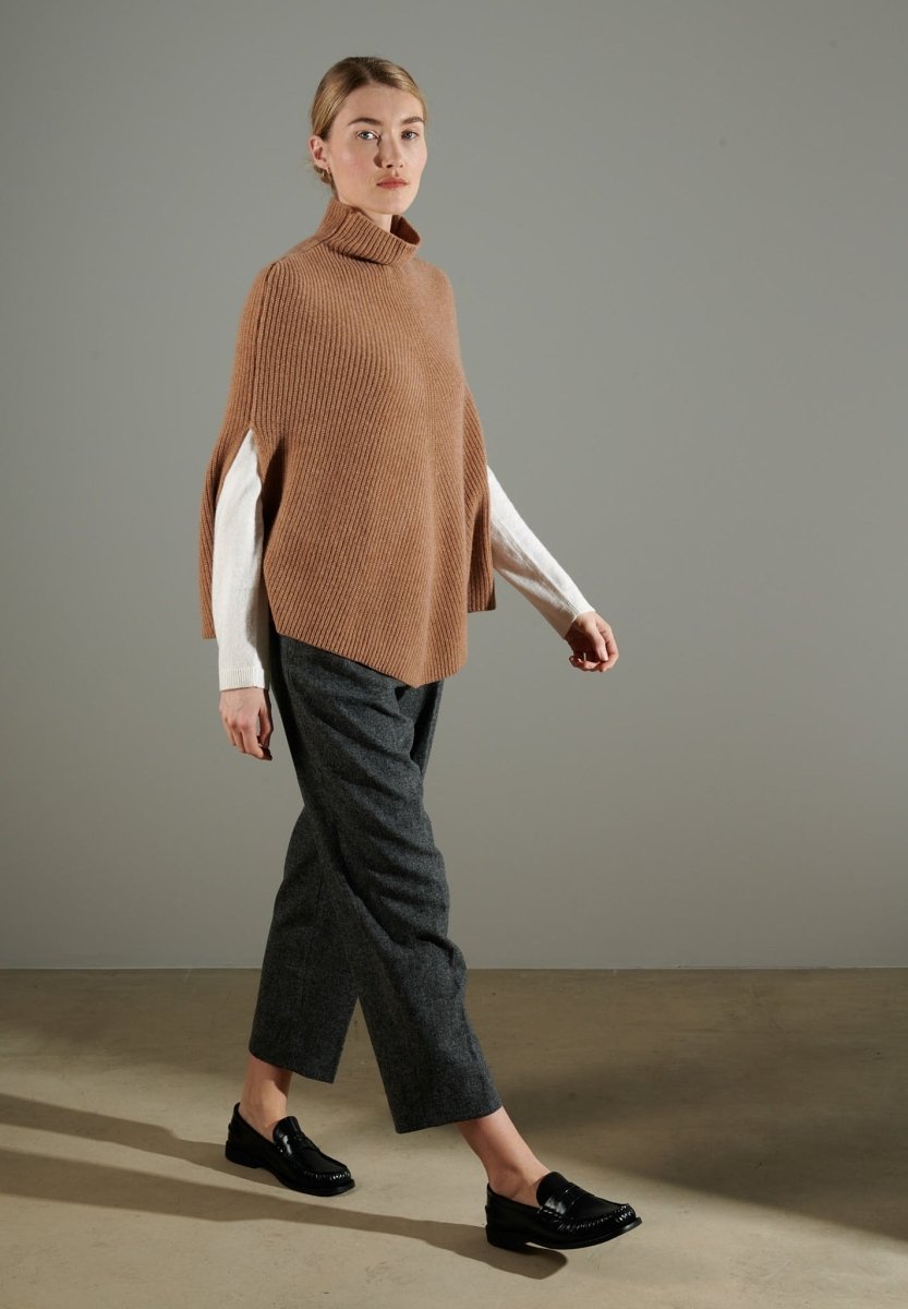 NAMI 10 Poncho col montant 4 fils en cachemire camel - Studio cashmere8