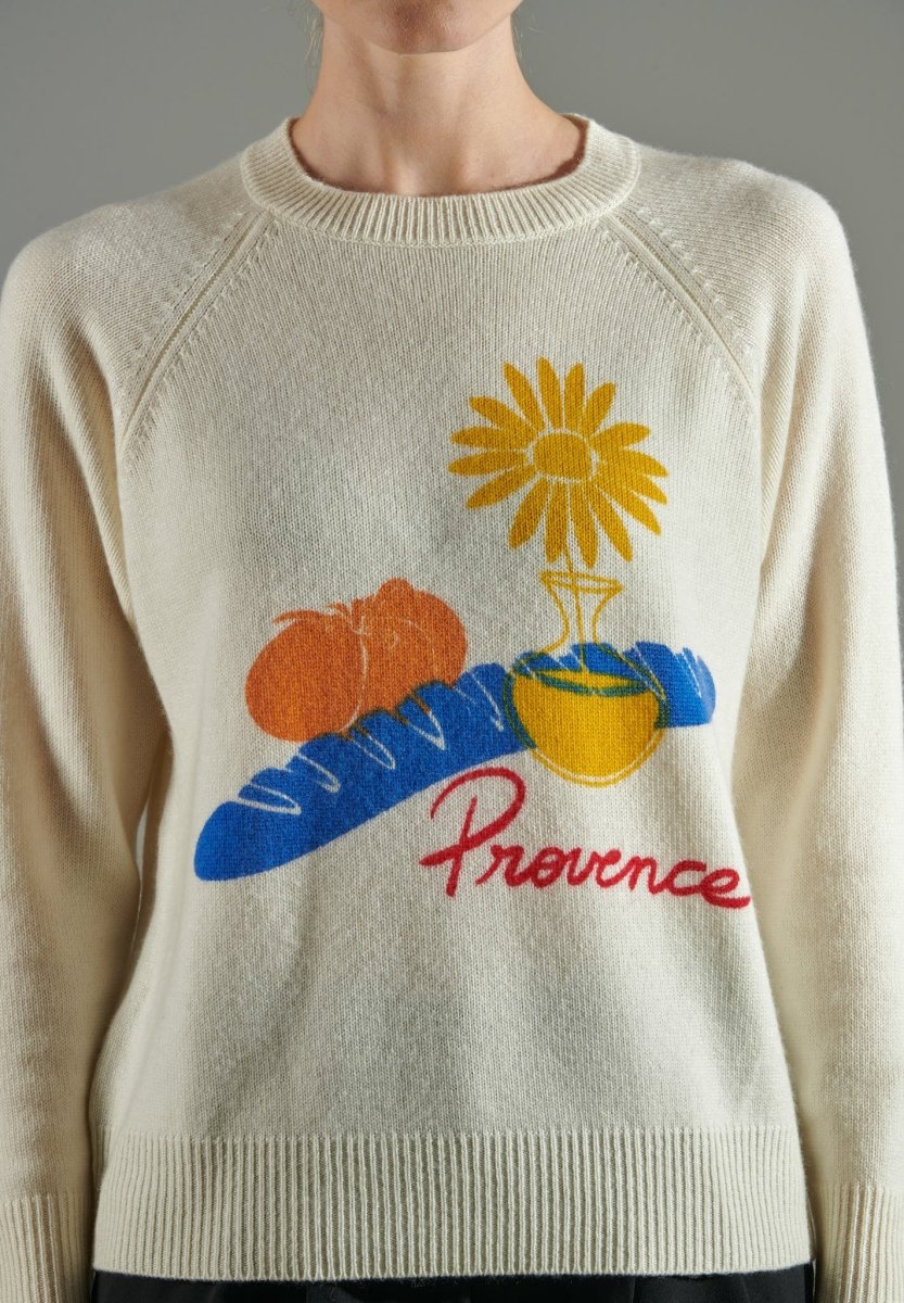 NAMI 17 Pull col rond 4 fils en cachemire La Provence 1 blanc écru - Studio cashmere8