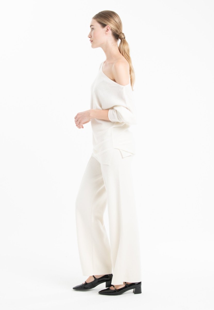 NAMI 25 Pantalon en maille milano en cachemire blanc écru - Studio cashmere8