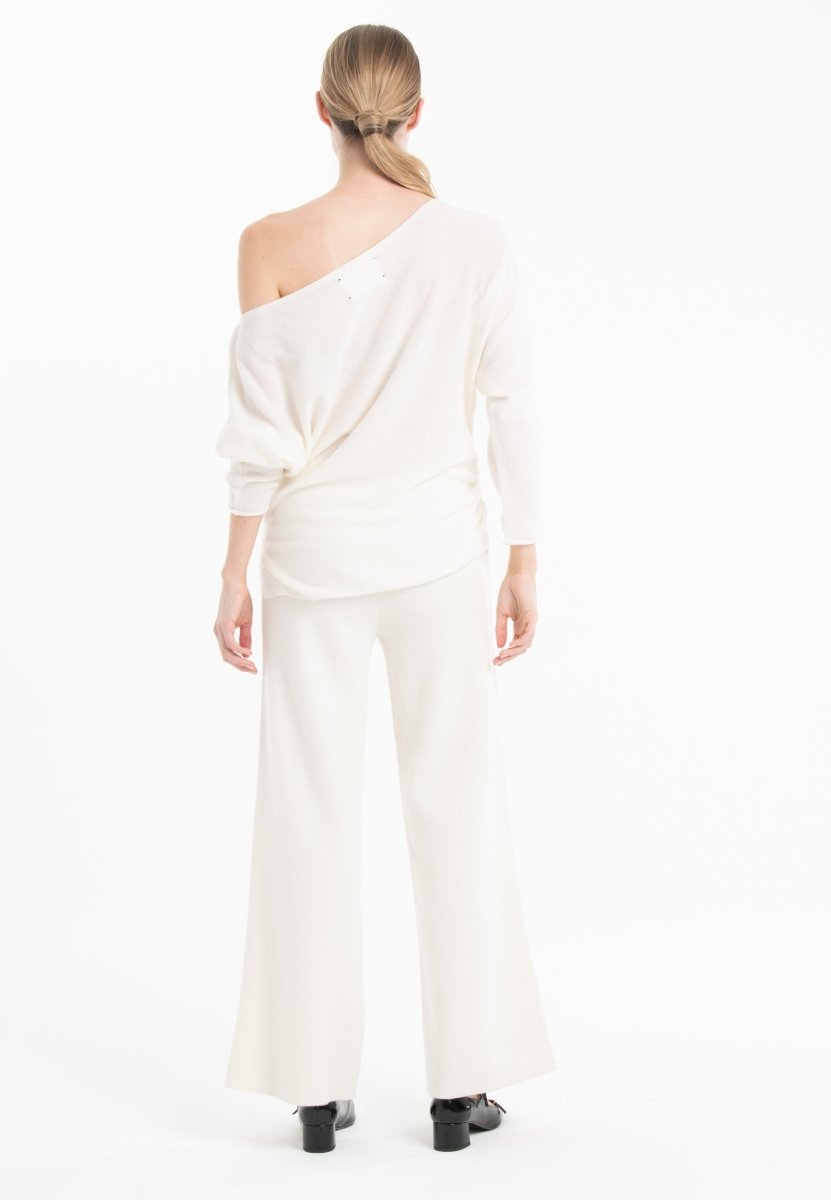 NAMI 25 Pantalon en maille milano en cachemire blanc écru - Studio cashmere8