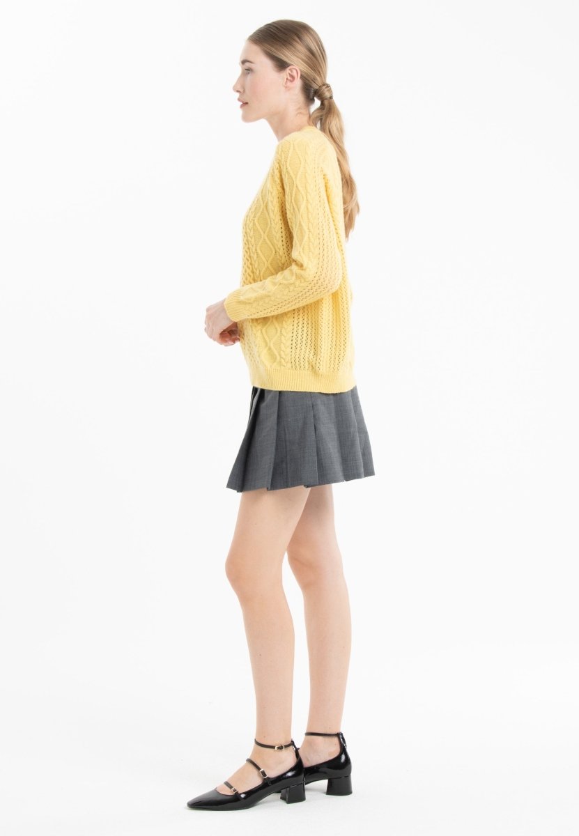 NAMI 28 Pull col rond torsardé 4 fils en cachemire jaune - Studio cashmere8