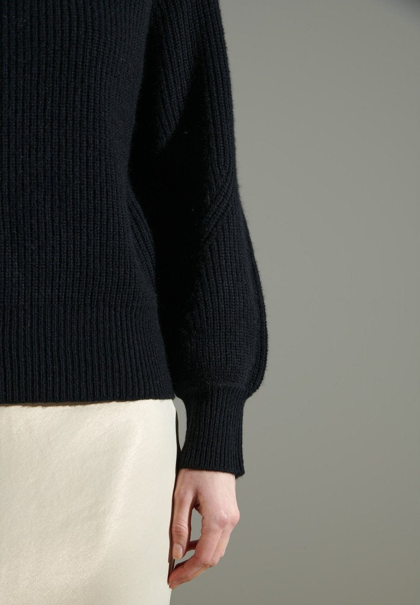 NAMI 6 Pull col rond manches raglan 4 fils en cachemire noir - Studio cashmere8