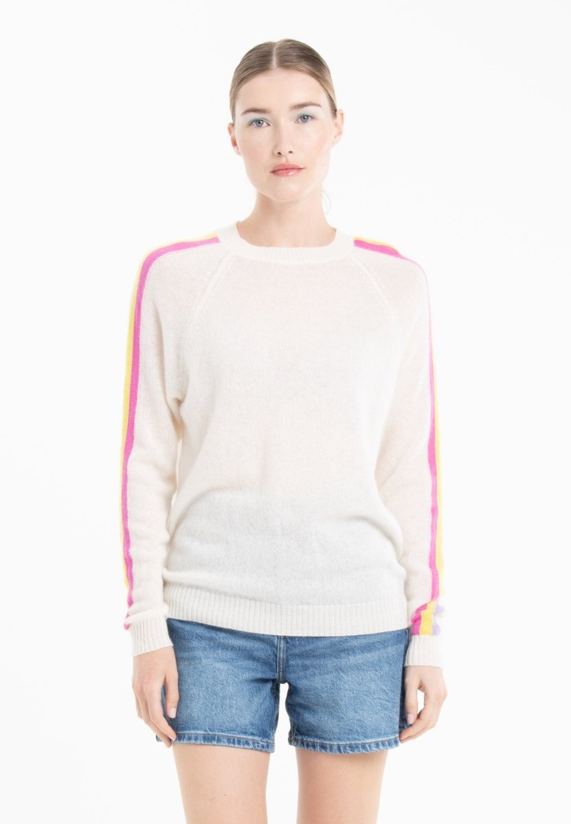 Pull col rond en cachemire écru/ rose/ jaune/ violet femme - KELLY 30 - Studio cashmere8