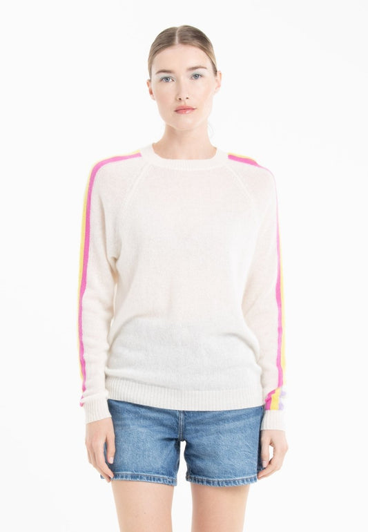 Pull col rond en cachemire écru/ rose/ jaune/ violet femme - KELLY 30 - Studio cashmere8