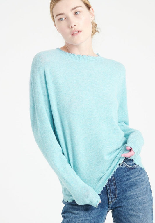 Pull col rond en cachemire turquoise femme - MIA 17 - Studio cashmere8