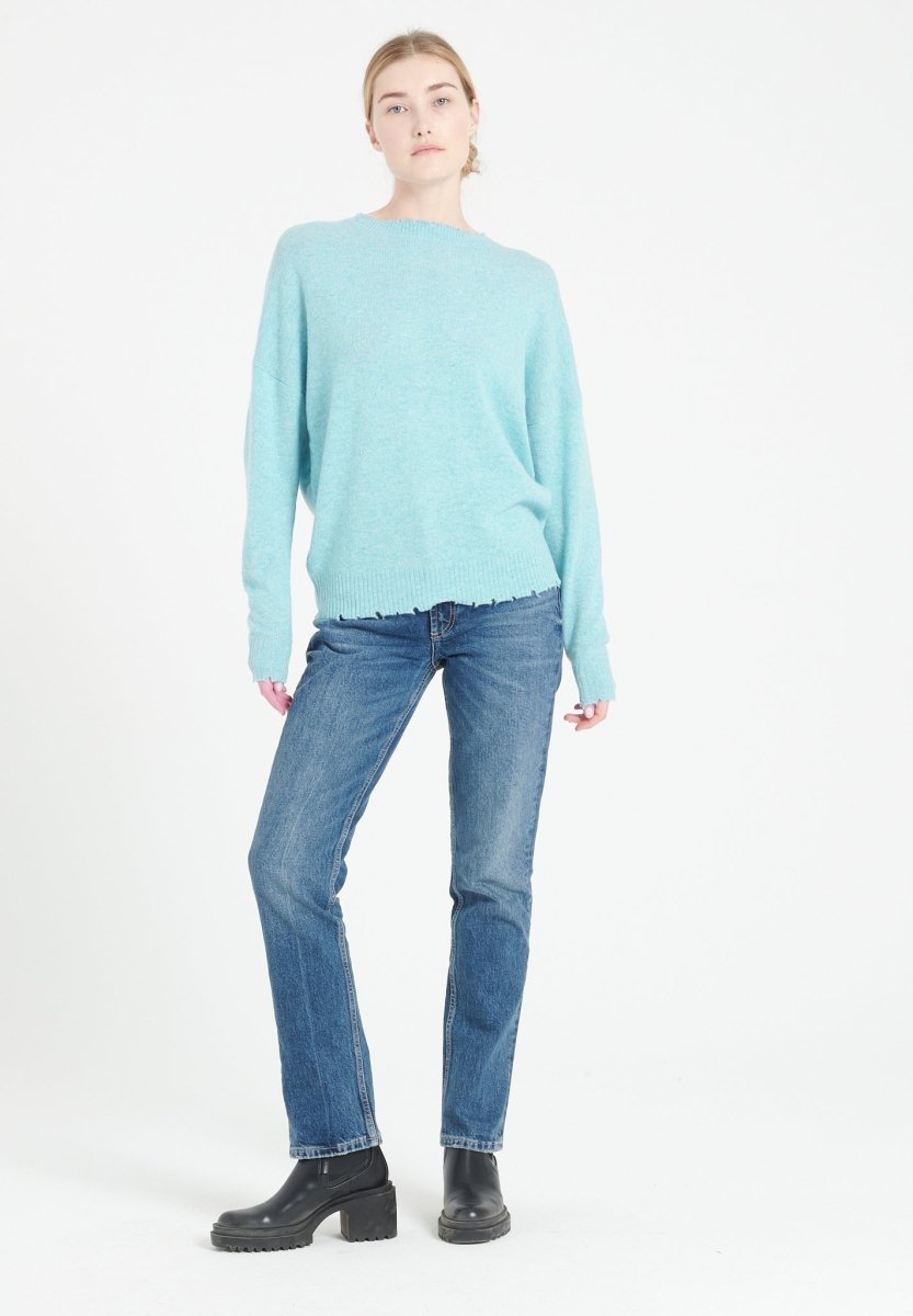 Pull col rond en cachemire turquoise femme - MIA 17 - Studio cashmere8