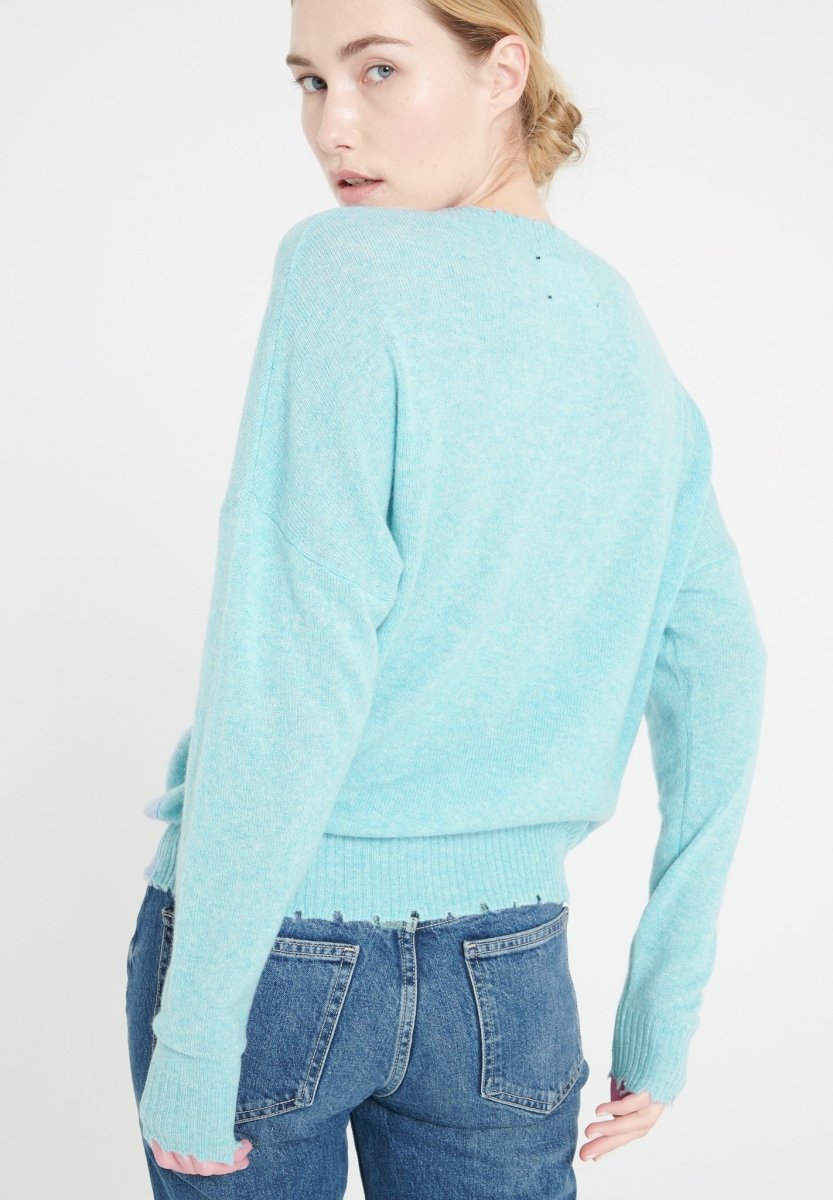 Pull col rond en cachemire turquoise femme - MIA 17 - Studio cashmere8