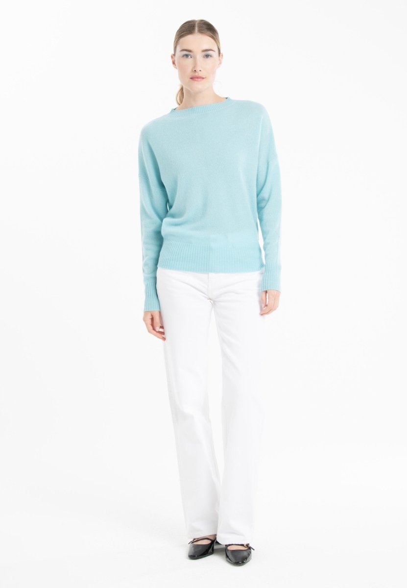 Pull col rond en cachemire turquoise femme - RIA 2 - Studio cashmere8