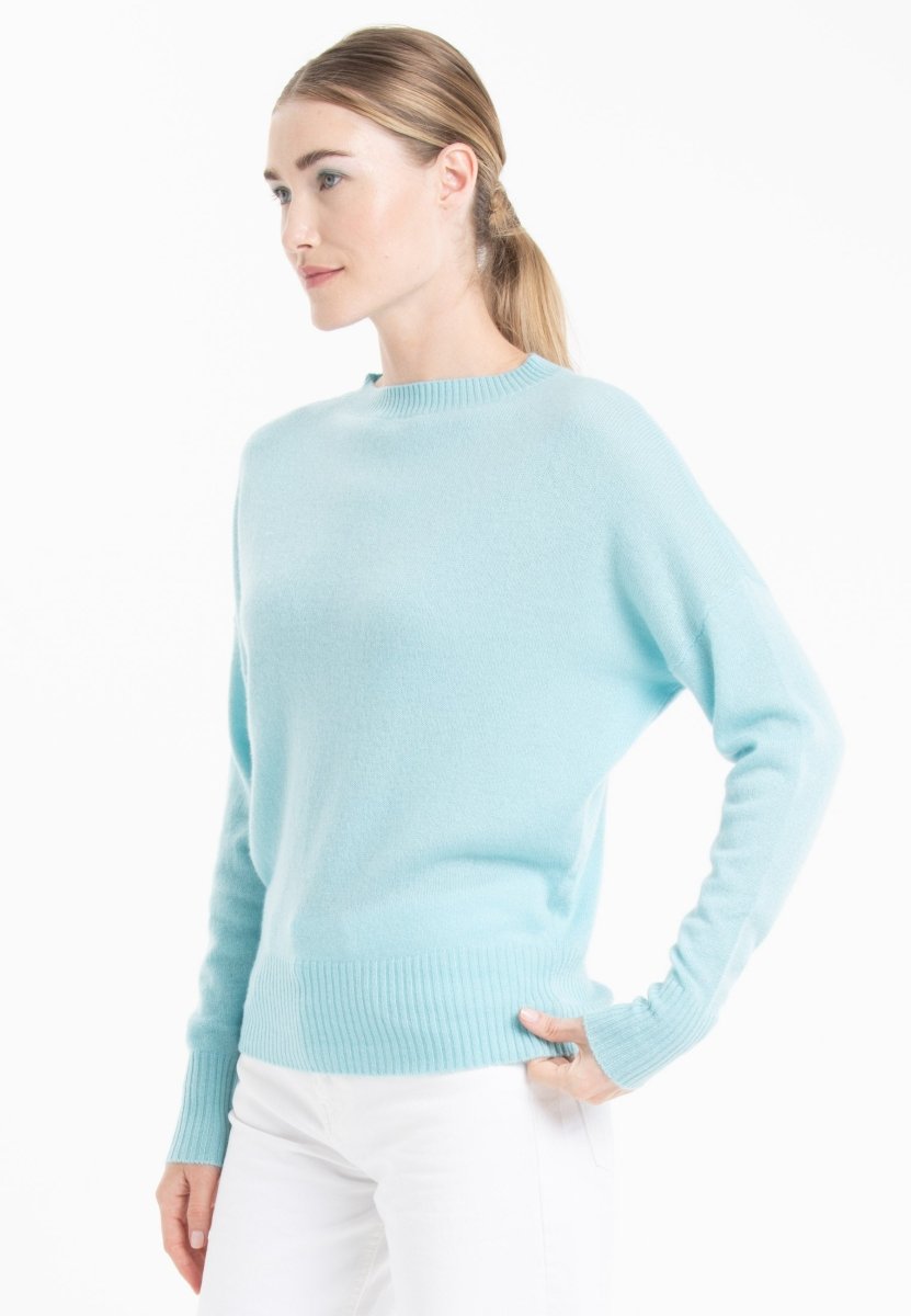 Pull col rond en cachemire turquoise femme - RIA 2 - Studio cashmere8