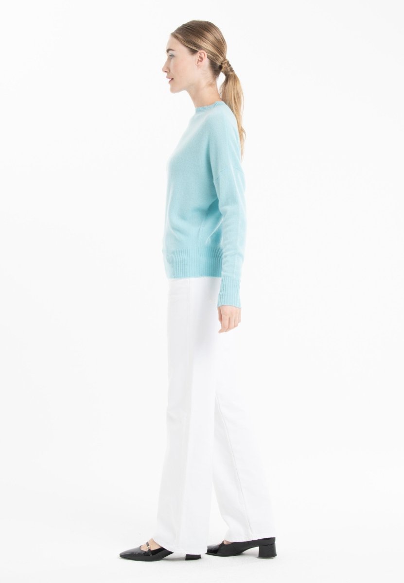 Pull col rond en cachemire turquoise femme - RIA 2 - Studio cashmere8