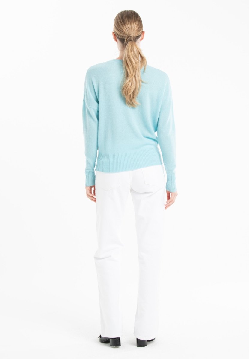 Pull col rond en cachemire turquoise femme - RIA 2 - Studio cashmere8