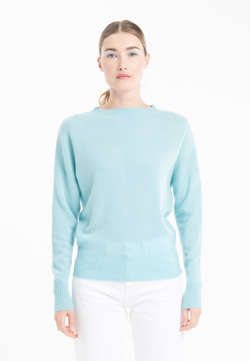 Pull col rond en cachemire turquoise femme - RIA 2 - Studio cashmere8