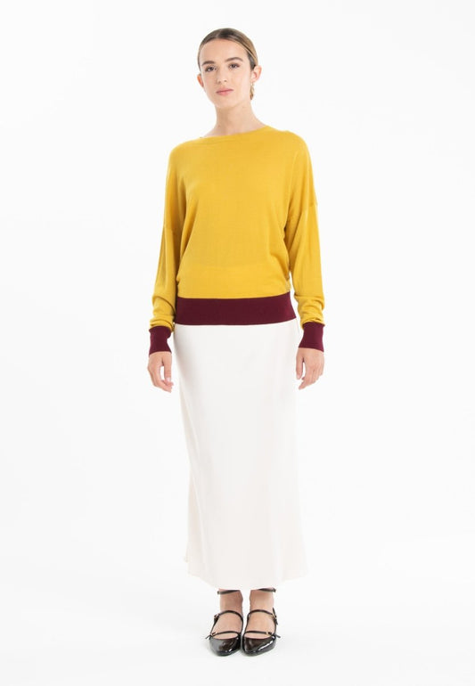 Pull col rond oversize ultrafin cachemire et laine jaune/ rouge bordeaux femme - KELLY 3 - Studio cashmere8