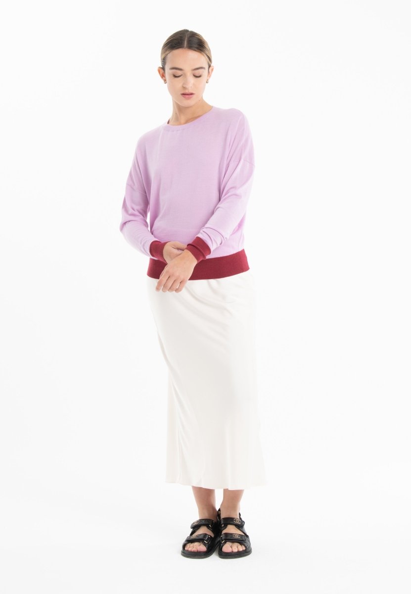 Pull col rond oversize ultrafin cachemire et laine lavande/ rouge femme - KELLY 3 - Studio cashmere8