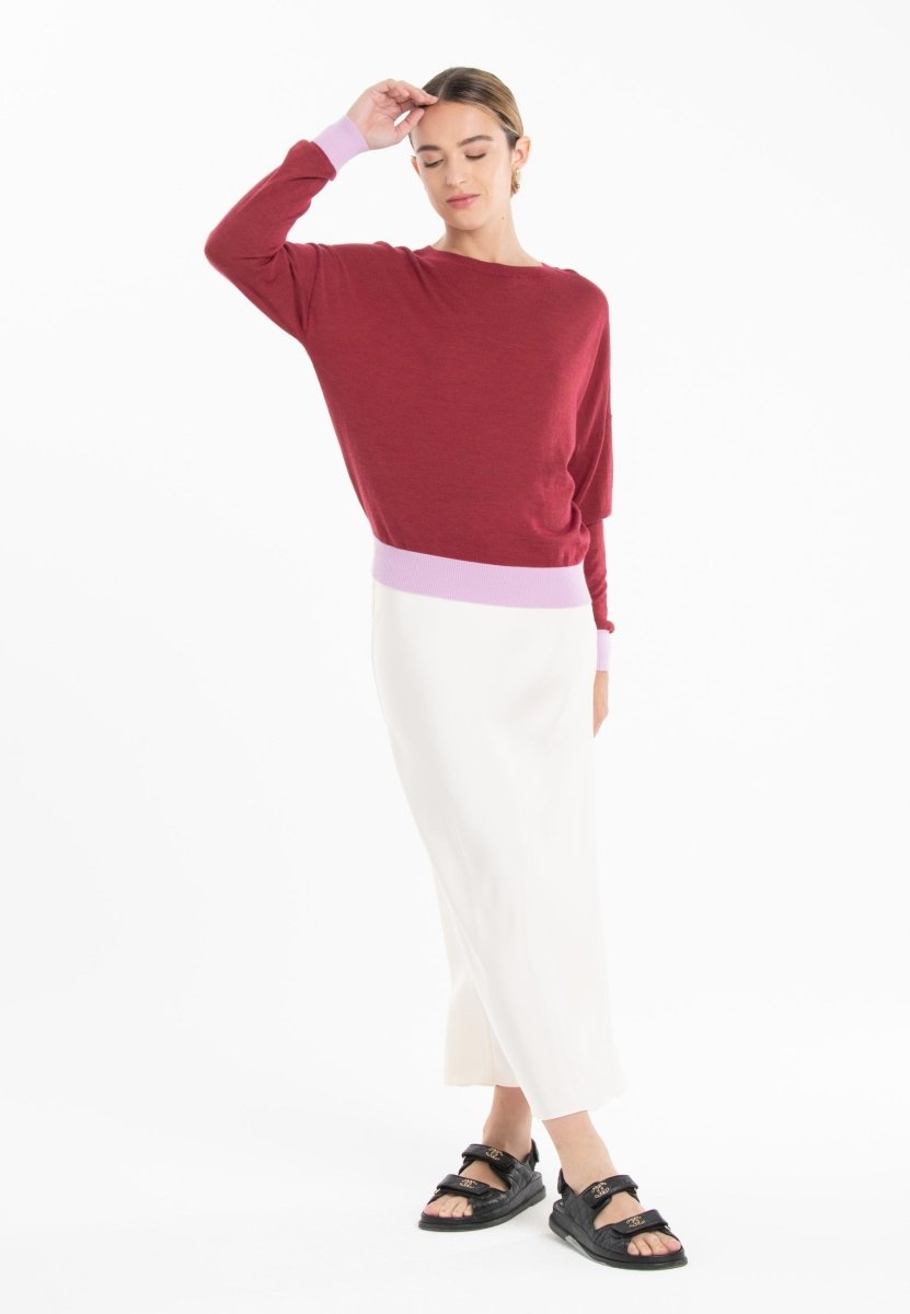 Pull col rond oversize ultrafin cachemire et laine rouge/ lavande femme - KELLY 3 - Studio cashmere8