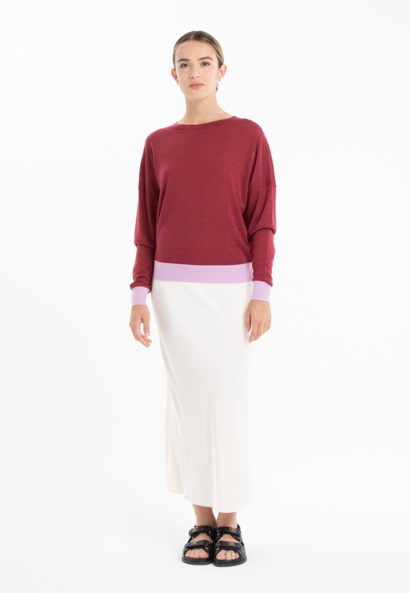 Pull col rond oversize ultrafin cachemire et laine rouge/ lavande femme - KELLY 3 - Studio cashmere8