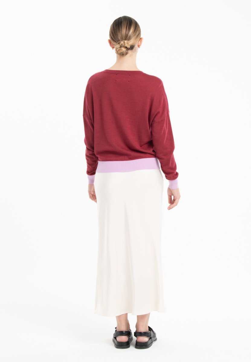 Pull col rond oversize ultrafin cachemire et laine rouge/ lavande femme - KELLY 3 - Studio cashmere8