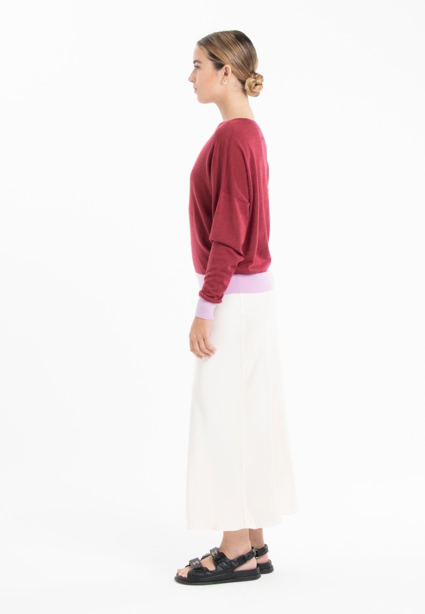 Pull col rond oversize ultrafin cachemire et laine rouge/ lavande femme - KELLY 3 - Studio cashmere8