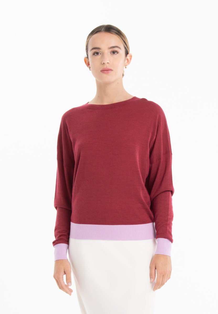 Pull col rond oversize ultrafin cachemire et laine rouge/ lavande femme - KELLY 3 - Studio cashmere8