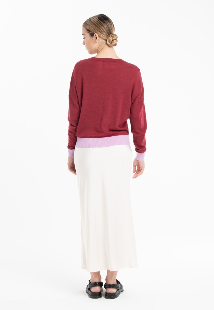 Pull col rond oversize ultrafin cachemire et laine rouge/ lavande femme - KELLY 3 - Studio cashmere8