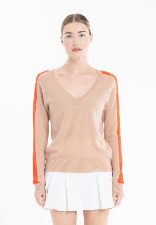 Pull col V en cachemire camel clair/ mandarine femme - RIA 1 - Studio cashmere8