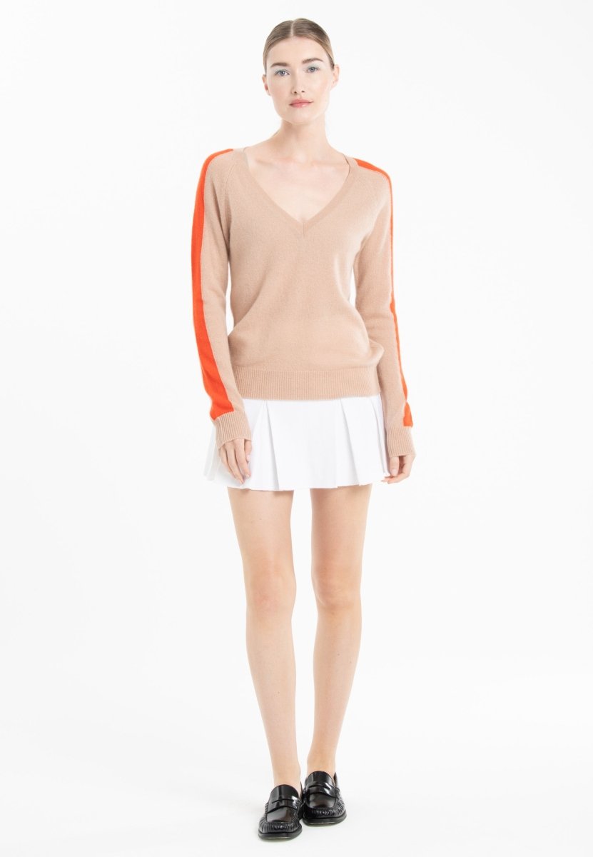 Pull col V en cachemire camel clair/ mandarine femme - RIA 1 - Studio cashmere8