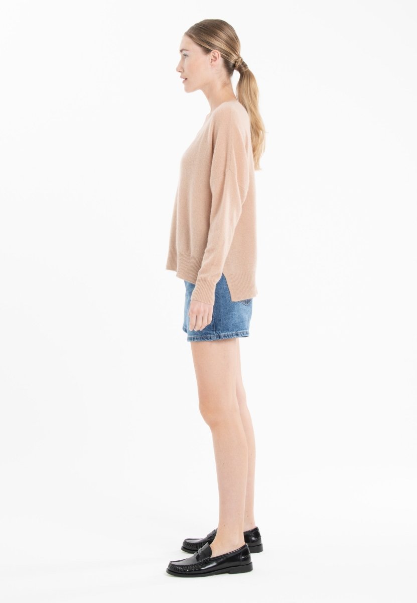 Pull col V en cachemire camel clair/ violet femme - NAMI 23 - Studio cashmere8