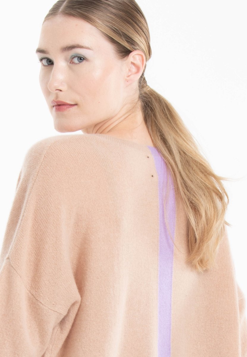 Pull col V en cachemire camel clair/ violet femme - NAMI 23 - Studio cashmere8