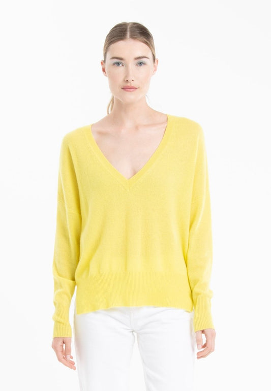 Pull col V en cachemire jaune fluo femme - RIA 3 - Studio cashmere8