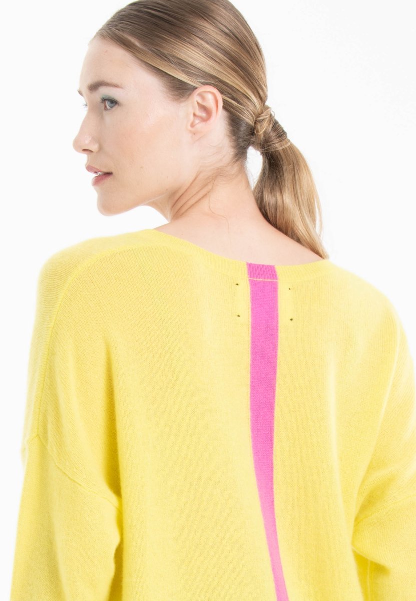 Pull col V en cachemire jaune fluo/ rose barbie femme - NAMI 23 - Studio cashmere8