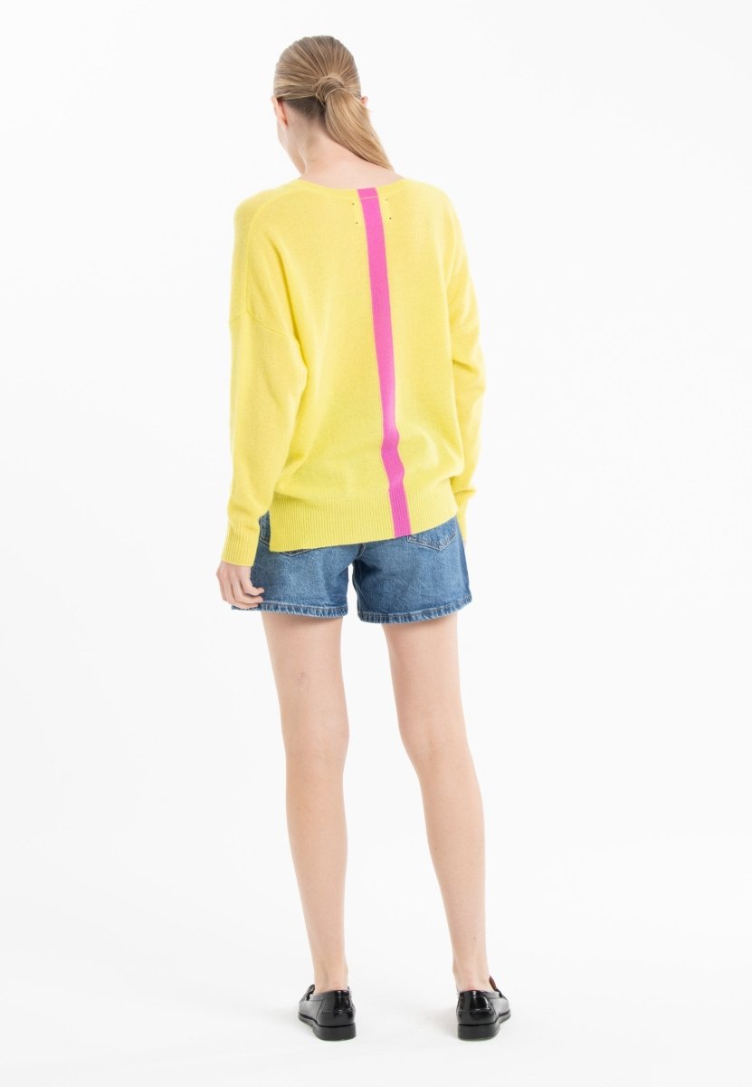 Pull col V en cachemire jaune fluo/ rose barbie femme - NAMI 23 - Studio cashmere8